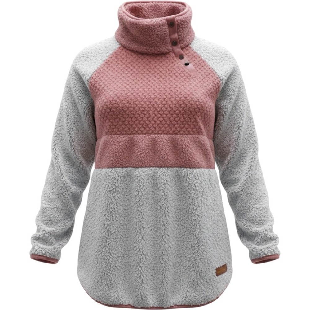 Simply Southern‎ Womens Quilted Sherpa Pullover In Pink & Gray With Button...